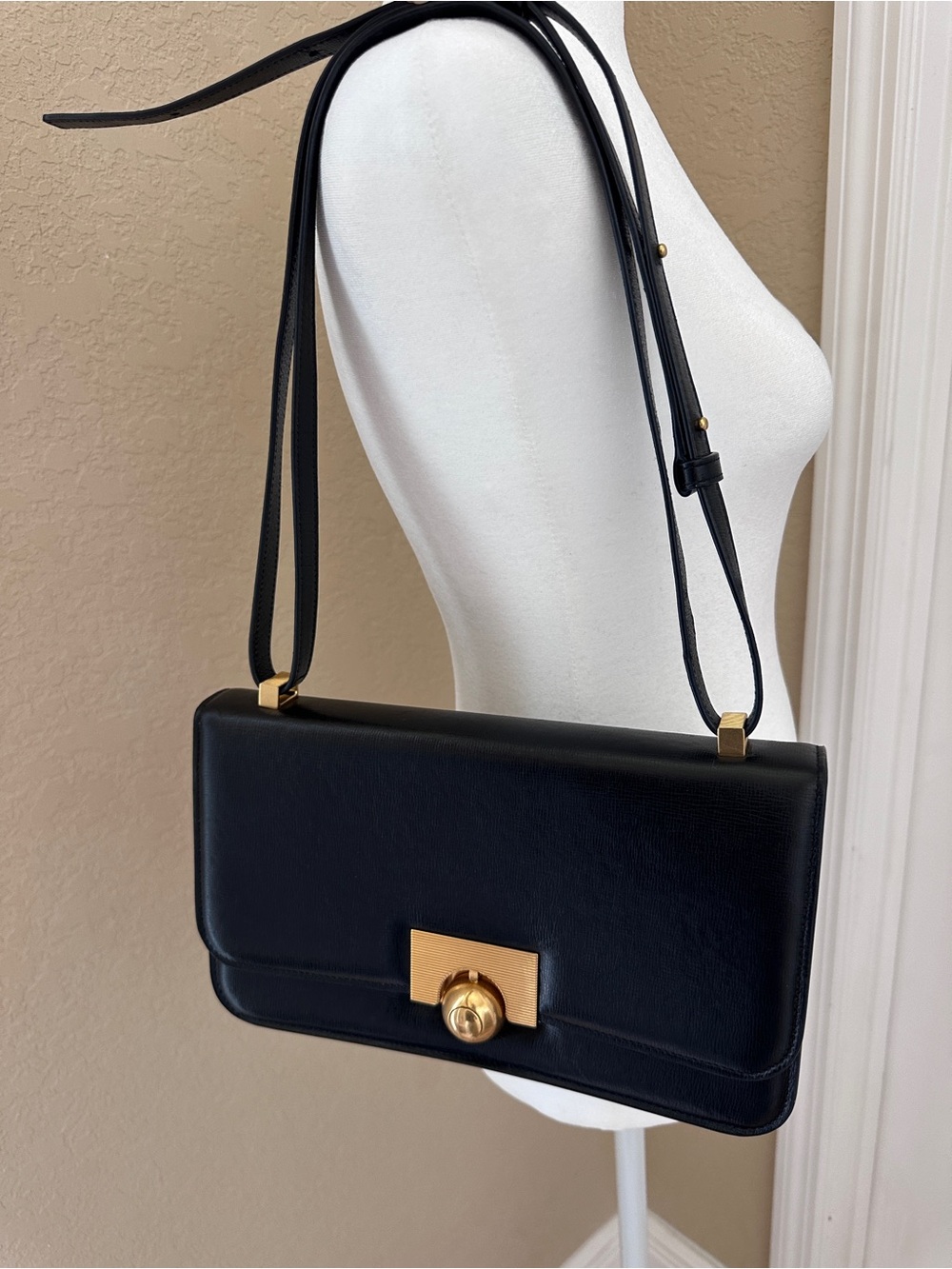 Bottega Veneta Black Leather Shoulder Bag with Gold Hardware